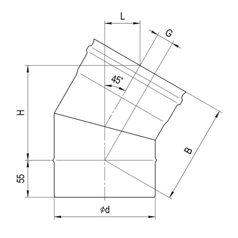Колено 3 сек. угол 135° (AISI 430 0,5 мм)